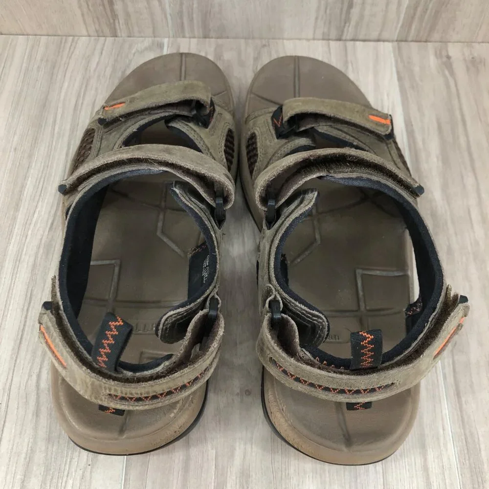 LL Bean Sandals Mens 9.5 Taupe Leather Hook and Loop Shoes